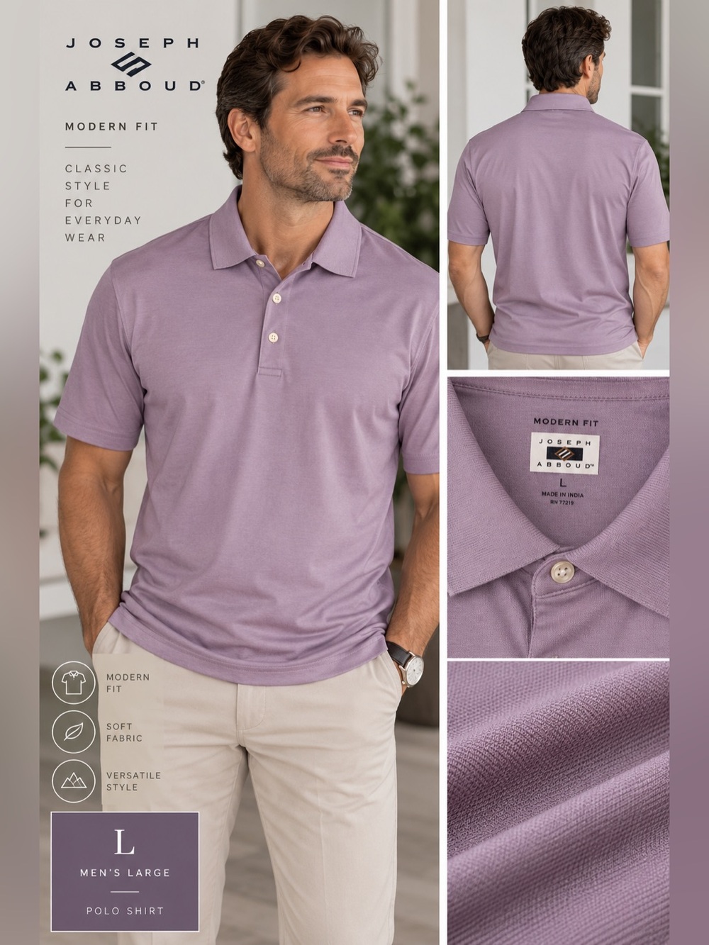 Joseph Abboud Men's Polo Shirt in Light Lavender